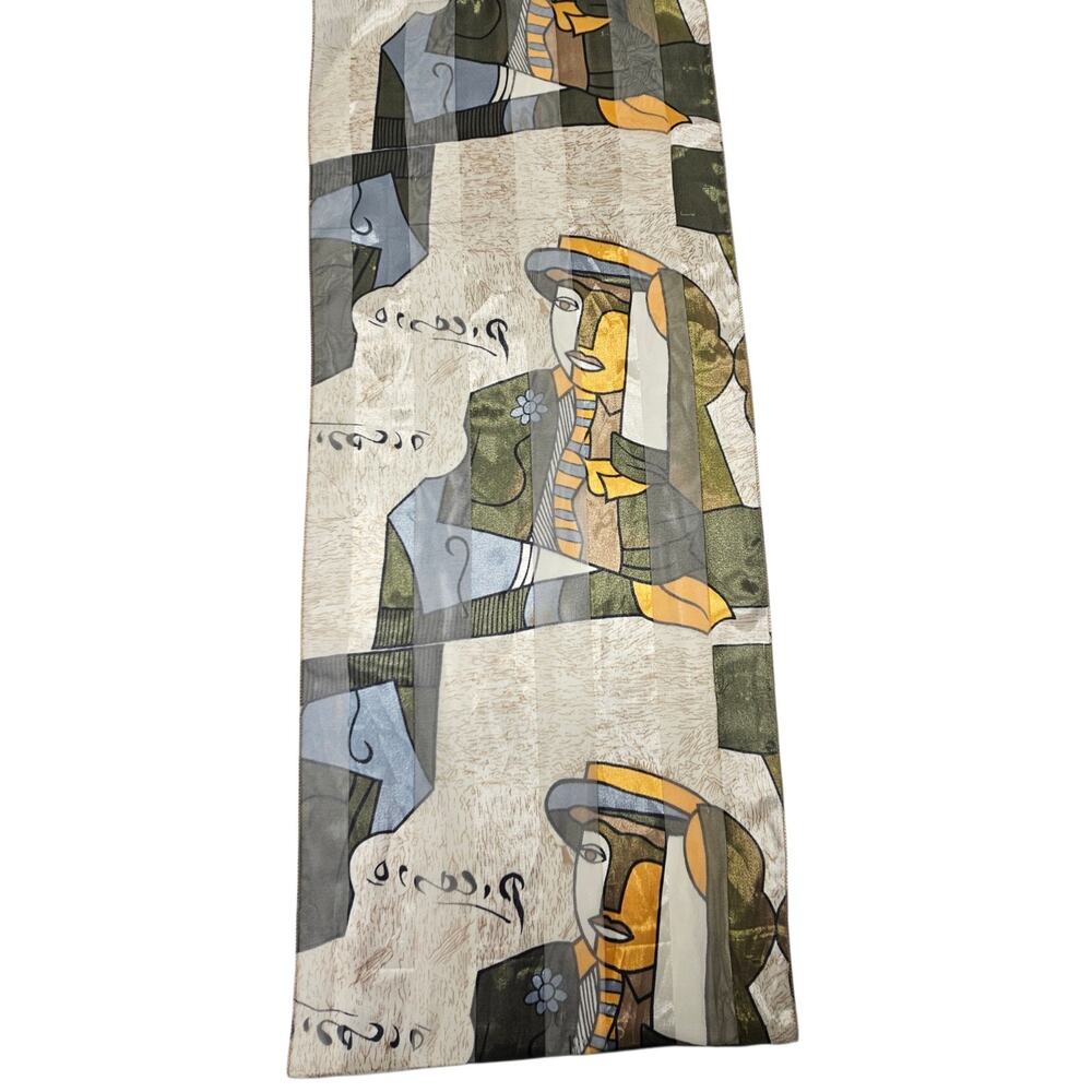 Vtg Art Scarf Picasso Picassoesque Design Cubism Retro Fashion Lustrous Oblong